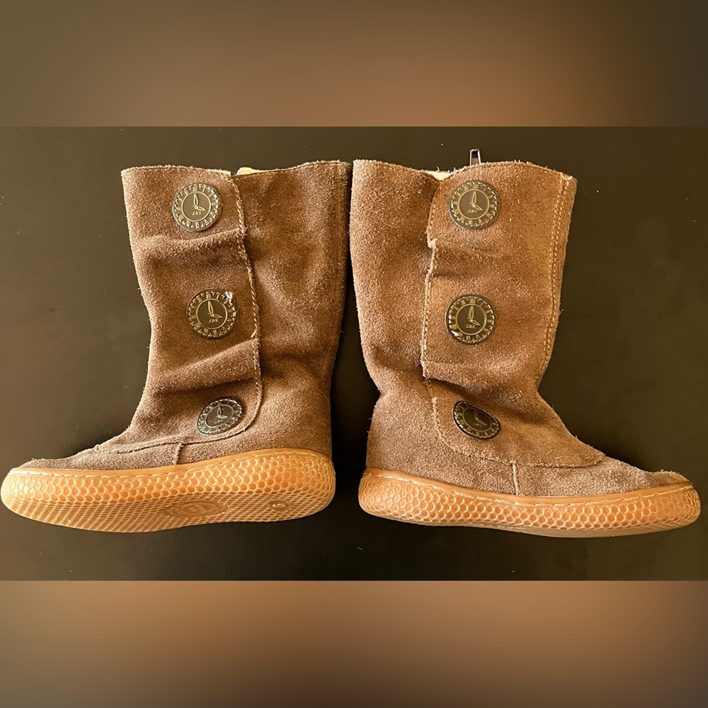 Livie & Luca Brown Suede Boots with Zipper and Button Details Size 6 Kids - Picture 3 of 8